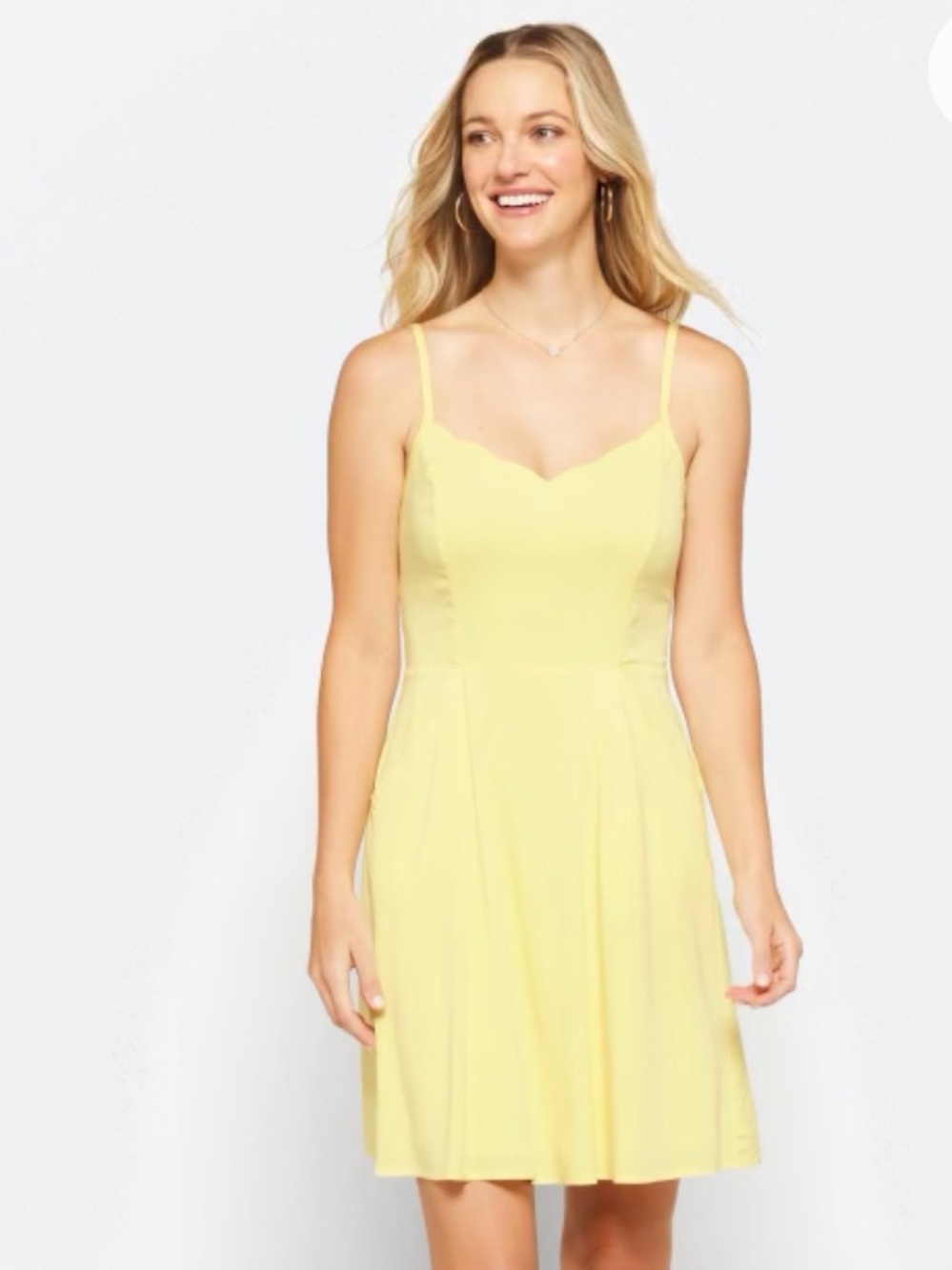 41 Hawthorn Yellow Scallop Neck A-Line Dress with pockets